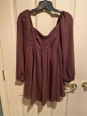 Abercrombie & Fitch Brown Smocked Sweetheart Neck Long Sleeve Dress XSP